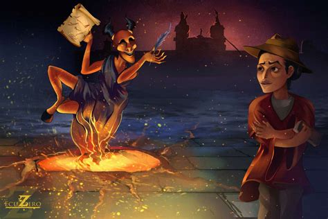 Ilustración representando la leyenda de Cantuña y el Diablo