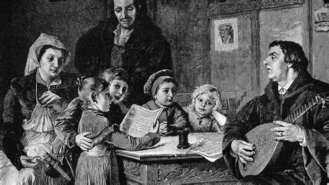 Martín Lutero tocando el laud con su familia