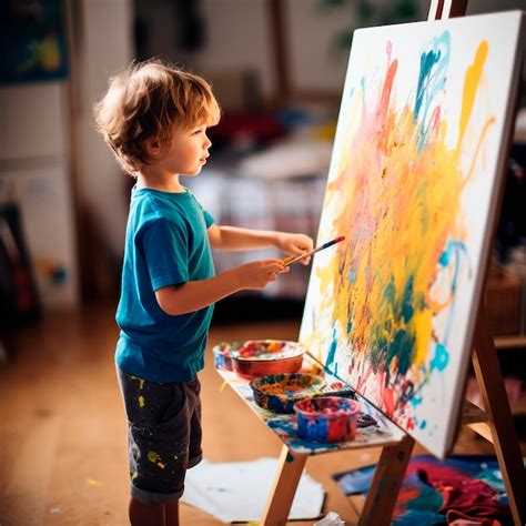 Niño pintando un cuadro con entusiasmo en un taller de arte inclusivo