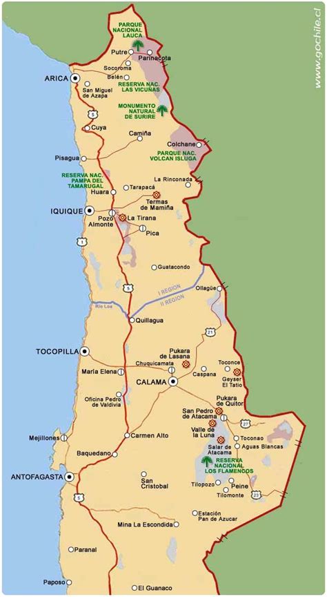 mapa de la costa norte de Chile con las ubicaciones mencionadas