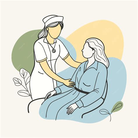 Ilustración de un equipo de enfermeras brindando atención domiciliaria a un paciente