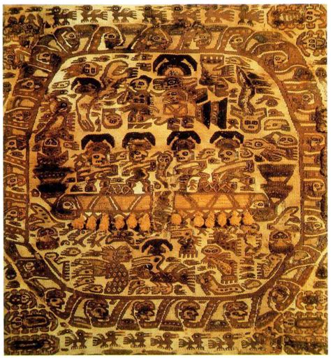 Detalle de un tapiz antiguo que representa escenas mitológicas.