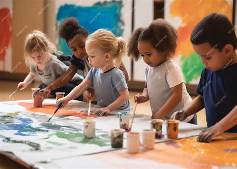 Fotografía de niños y adolescentes pintando un lienzo en un concurso