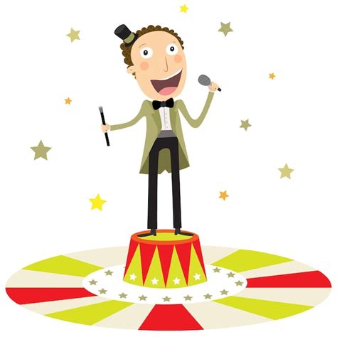 Ilustración de un presentador de circo con sombrero de copa y traje elegante