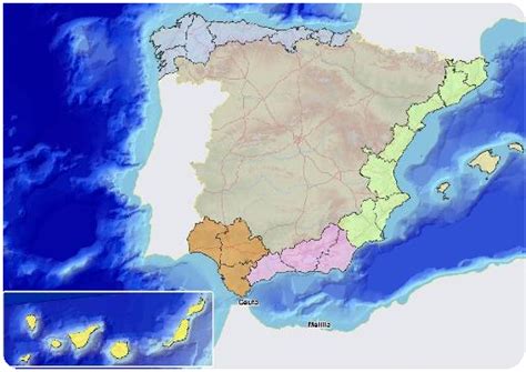 Mapa del litoral mediterráneo español con zonas urbanizadas y ríos