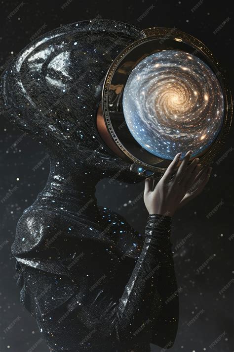 Ilustración conceptual de una figura femenina anciana observando el cosmos, simbolizando la experiencia humana y el cambio.