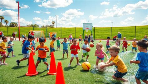Niños y niñas participando en actividades deportivas en un programa de Nike
