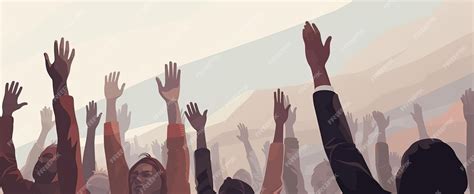 Ilustración conceptual de personas levantando las manos en señal de júbilo y alabanza en un entorno de celebración religiosa.