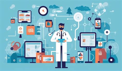 Ilustración de telemedicina y dispositivos de monitoreo remoto