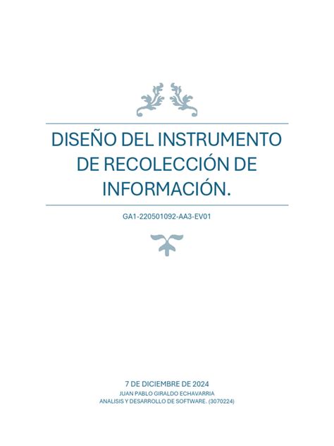 Diseño del instrumento de recolección de información, mostrando las secciones para datos de identificación, título, dibujo y explicación.