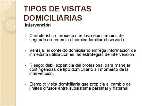 Infografía comparativa de los diferentes tipos de visitas domiciliarias y sus objetivos