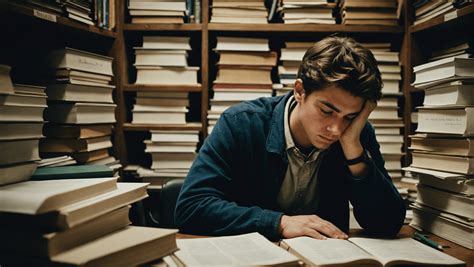 Foto de un estudiante universitario bajo estrés con libros y computador