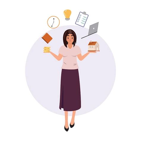 Ilustración de una mujer equilibrando múltiples responsabilidades: trabajo, hogar y cuidado de un familiar.