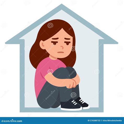 Ilustración de una niña triste y sola en una residencia.