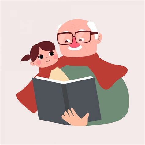 Ilustración de un abuelo leyendo un cuento a su nieto con una actitud positiva