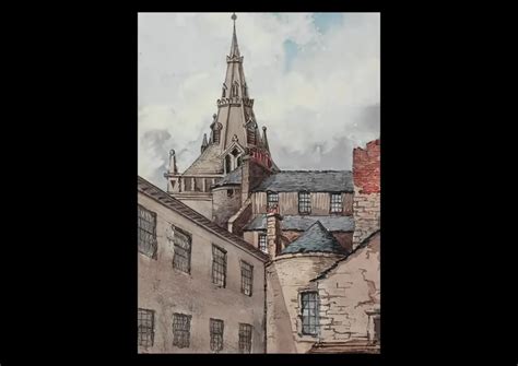 Boceto en acuarela de la Iglesia Old Tron y su campanario, Glasgow, 1891