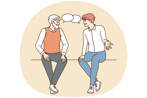 Ilustración de una persona mayor y una persona joven conversando, simbolizando experiencia y cuidado