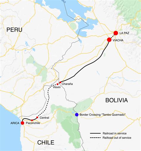 Esquema del recorrido del ferrocarril Arica-La Paz