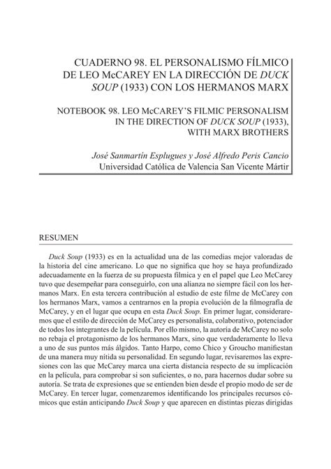 Esquema de las claves del personalismo fílmico de Leo McCarey