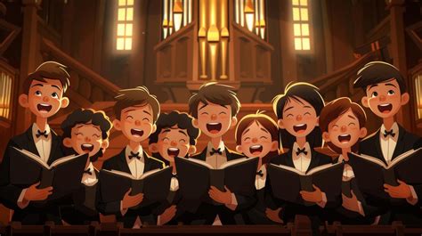 Ilustración artística de un coro o congregación celebrando con júbilo en un entorno espiritual