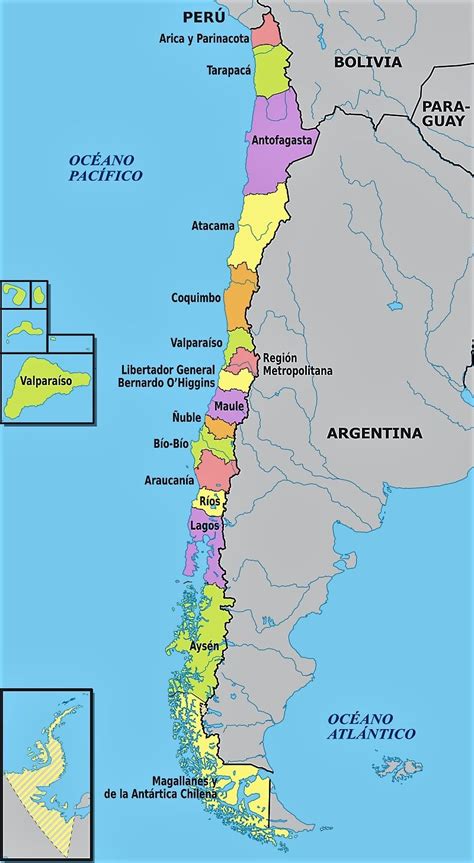 Mapa de Chile con la ubicación de las principales oficinas del SENAME resaltadas