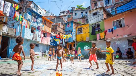 Foto de niños en una favela de Brasil, jugando o en situación de calle