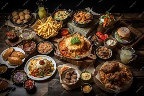 Vista aérea de una mesa con variedad de platos caseros y bebidas