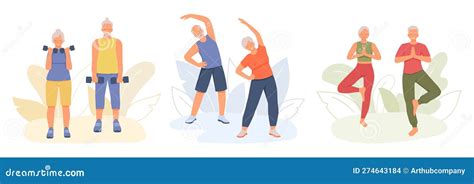 Ilustración de personas mayores realizando actividades saludables