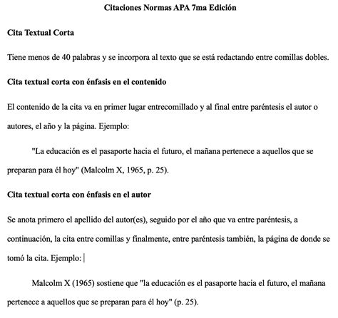 Esquema de las Normas APA para citas y referencias