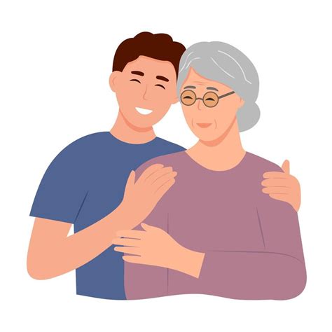 Hijo abrazando a su madre anciana