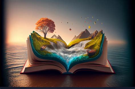 Fotografía de un libro abierto con un paisaje al fondo, simbolizando el viaje a través de la lectura