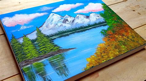Pintura de un paisaje colorido y tropical en acrílico