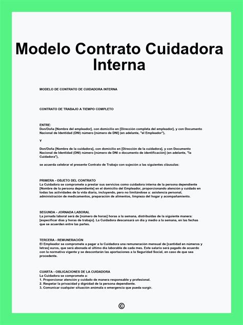 Diseño de contrato de trabajo de cuidadora