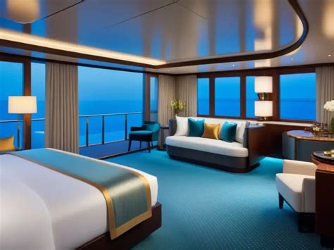 Foto interior de un apartamento de lujo en un crucero residencial con vistas al mar