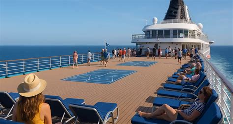 Fotografía de la cubierta de un crucero con personas mayores relajándose al sol