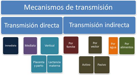 Tabla comparativa de los mecanismos de transmisión directa (contacto, gotitas) e indirecta (vehículo común, vectores).