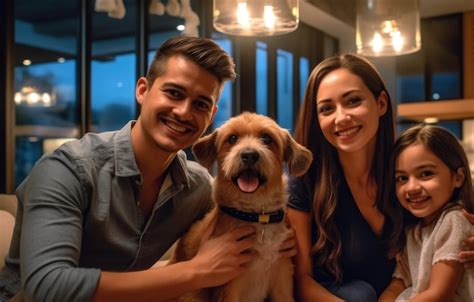 Foto de mascota feliz en su entorno familiar con un cuidador