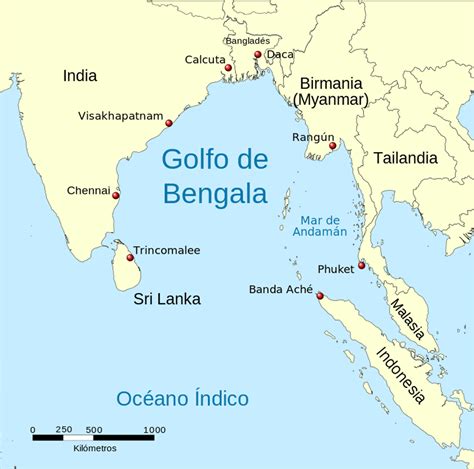 Mapa de la Bahía de Bengala mostrando la ubicación de las Islas Andamán y Nicobar con la Isla Sentinel del Norte destacada