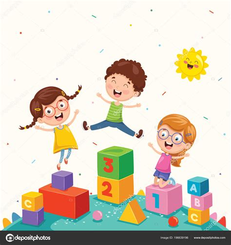 Ilustración de niños jugando y aprendiendo en un jardín infantil