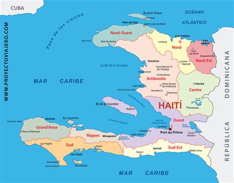 Mapa de Haití resaltando la zona de Puerto Príncipe y rutas migratorias.