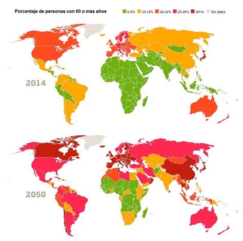 Mapa global mostrando el envejecimiento de la población