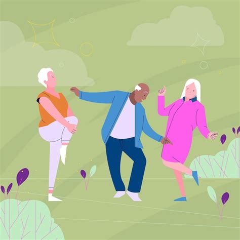 Ilustración de personas mayores activas participando en actividades comunitarias o recreativas