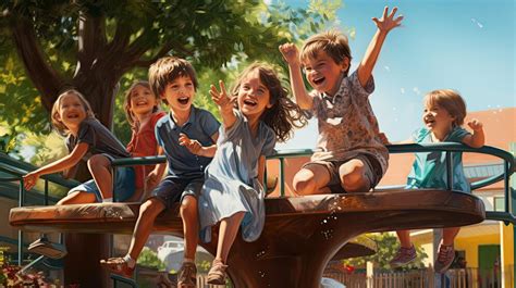Foto de una au pair y niños riendo y jugando juntos en un parque