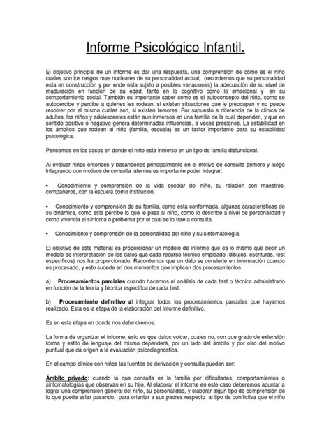 Infografía: Partes de un informe psicológico infantil