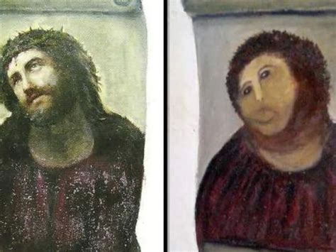 Comparativa de la pintura Ecce Homo antes y después de la restauración de Cecilia Giménez