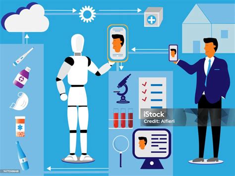 Ilustración de robot de asistencia y telemedicina