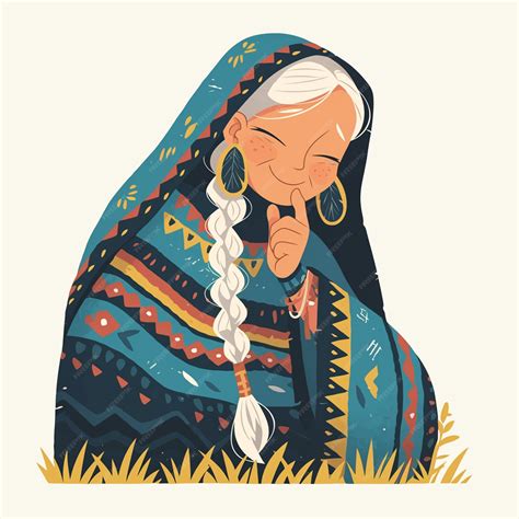 Ilustración de una anciana nativa americana contando historias a niños