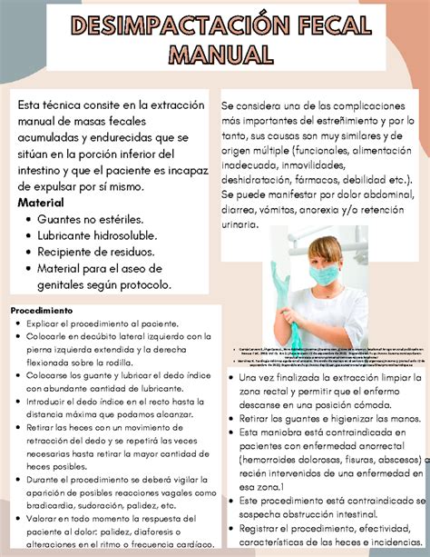 Ilustración de las técnicas de desimpactación fecal (enema, eliminación manual)