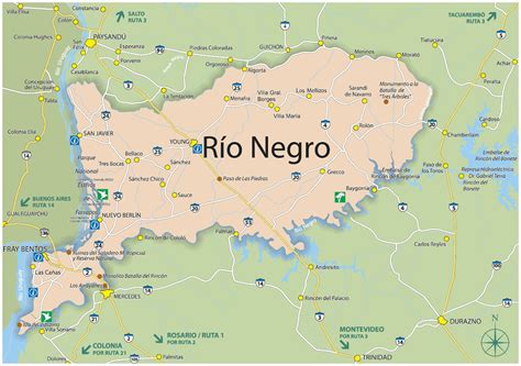 Mapa de la provincia de Río Negro con las ciudades mencionadas destacadas
