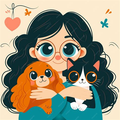 mujer abrazando a su perro y gato